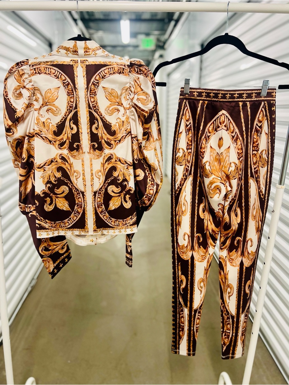 Brown Cream Baroque-Print High-Waist Pant Set - Picture 5 of 8